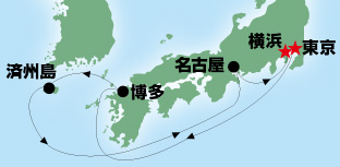 済州島・博多・名古屋クルーズマップ